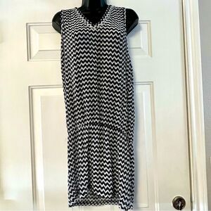 Jordan Taylor Black Wte Zig Zag Chevron Knit V Neck Drop Waist Swim Cover up L
